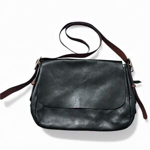 Fossil Harper Black Large Leather Crossbody Shoulder Bag‎ Flap Top Brass Buckles